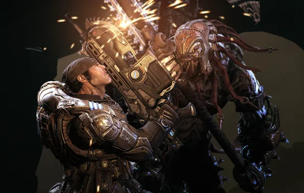 Picture weapons, sparks, locust, Marcus Fenix, gears of war 2