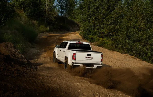 Picture road, dust, pickup, the rise, the ground, GMC, Crew Cab, Canyon