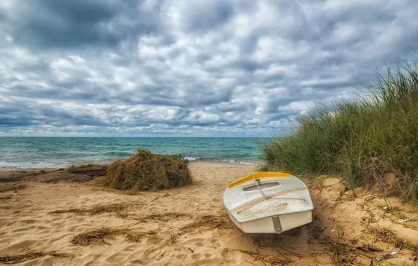 Sand, beach, the ocean, boat, hdr, beach, ocean, boat