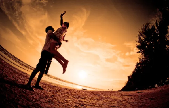 Sea, beach, love, sunset, romance, pair, love, beach