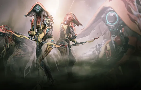 Fog, weapons, soldiers, armor, cyborgs, Warframe
