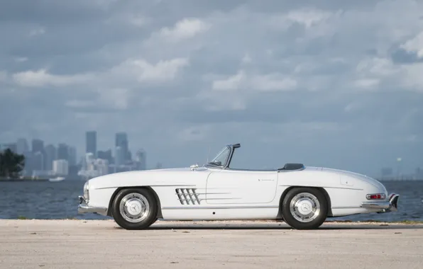 White, Retro, 1959 Mercedes-Benz 300 SL Roadster