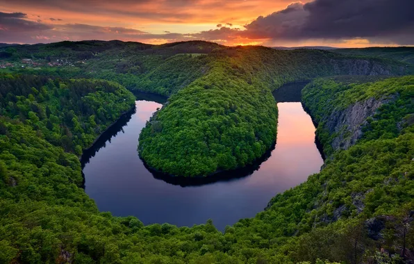 Picture Landscape, Sunset, Spring, The Czech Republic, River, Valley, Countryside, Bohemia