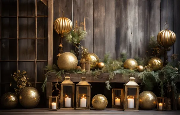 Balls, gold, Board, Christmas, New year, gold plated, gold, Christmas decorations