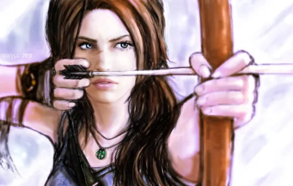 Picture look, girl, face, weapons, hair, the game, figure, bow