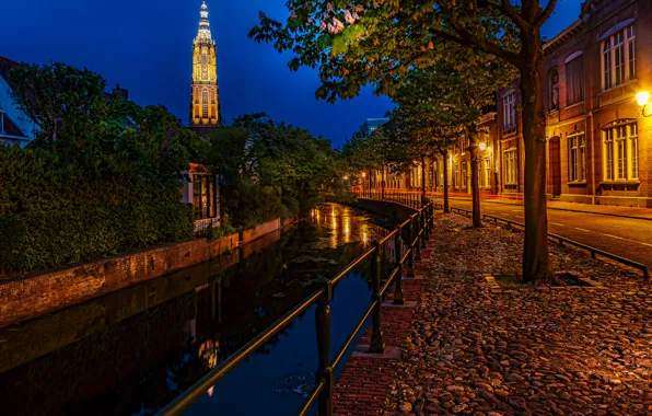 Night, lights, lights, channel, Netherlands, alley, night, Netherlands