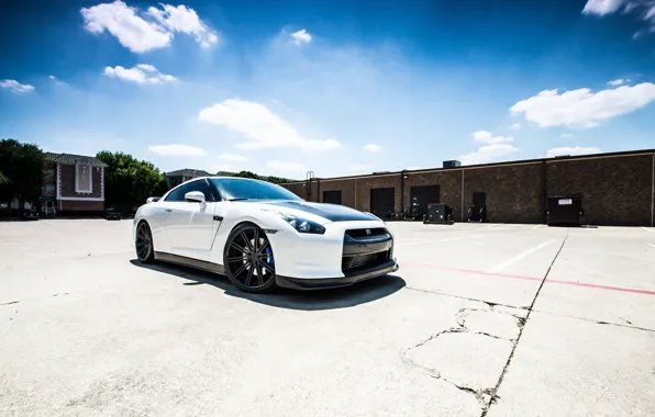 White, cracked, shadow, nissan, Parking, white, Nissan, gt-r