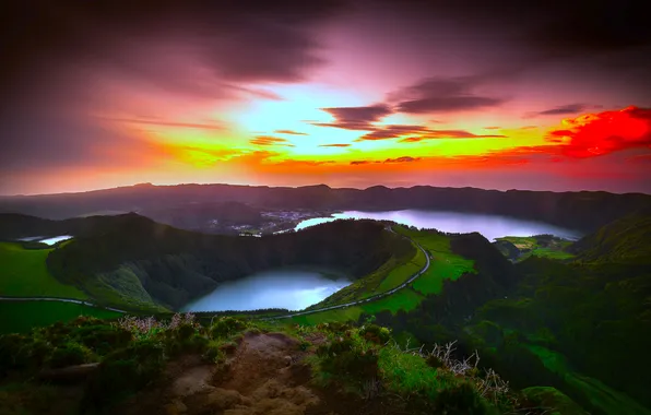 The sky, sunset, mountains, nature, panorama, lake, Portugal