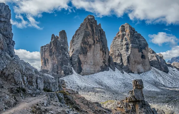 Picture clouds, stones, Italy, rocky mountains, gravel, clouds, rocks, blue sky