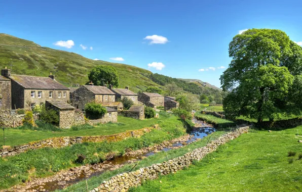 Picture stream, stones, England, houses