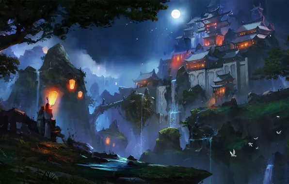 Picture China, Light, Japan, moon, fantasy, game, Nature, Fire