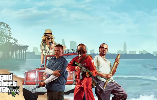 Sea, beach, gta5, Trevor, Franklin