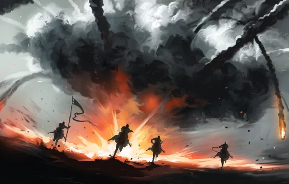 Picture Figure, Smoke, Fantasy, Art, Silhouettes, Art, War, Illustration