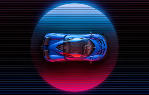 Auto, Machine, Pagani, The view from the top, Supercar, Neon, Illustration, To huayr