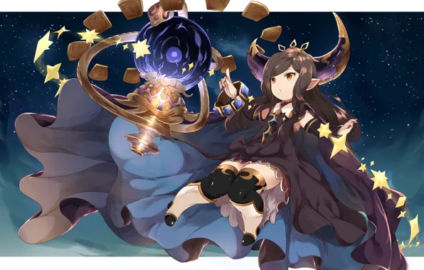 Picture Roar AR, night, girl, the sky, horns, Granblue Fantasy