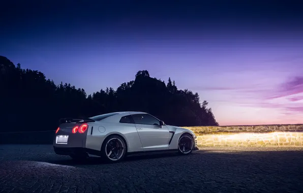 GTR, Moon, Nissan, Sky, Lights, White, R35, Vossen