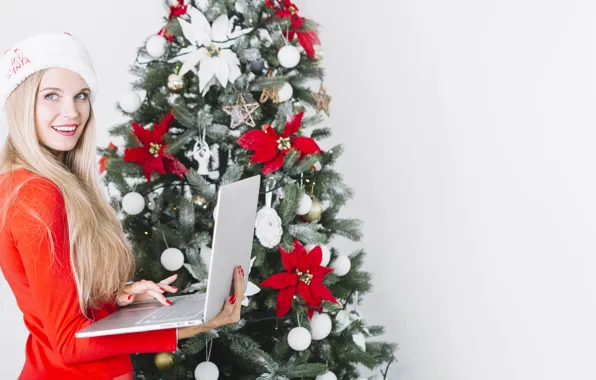 Look, girl, smile, Christmas, blonde, white background, New year, image