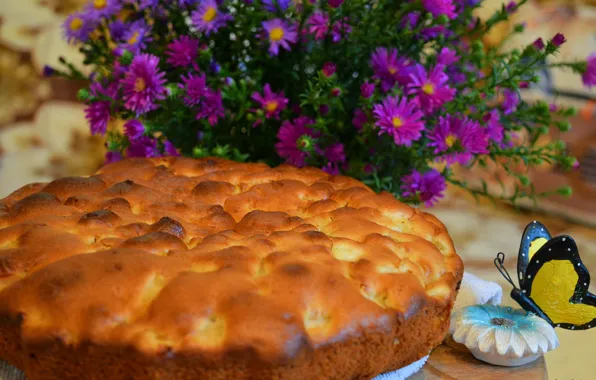 Flowers, chrysanthemum, cakes, Pie, The sweetness