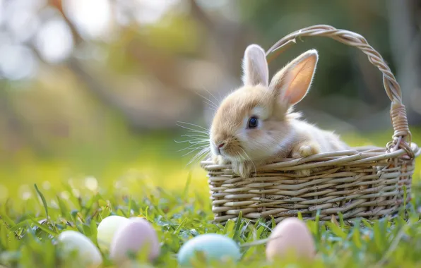 Holiday, eggs, rabbit, Easter, basket, AI art, neural network, Easter background