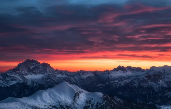 Picture winter, the sky, clouds, snow, mountains, the evening, morning, Alps