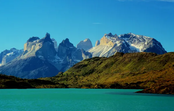 Mountains, lake, rocks, Chile, Torres del Paine National Park, Torres del Paine