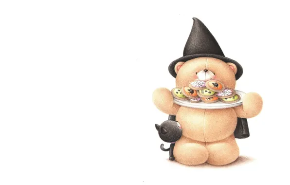 Picture cat, mood, holiday, art, bear, Halloween, cookies, children's