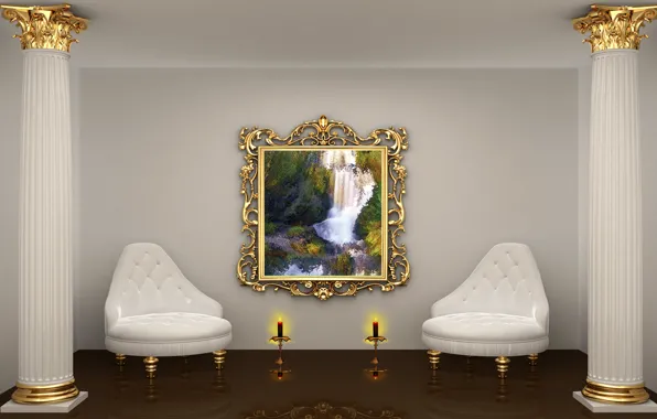 Picture two, candles, Room, chairs, two, carved, Collon, painting gold