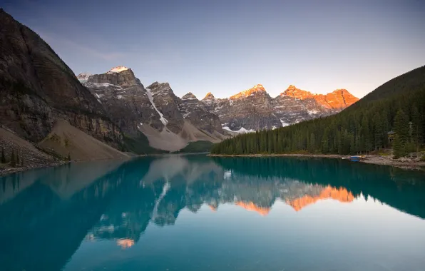 Trees, mountains, lake, 157