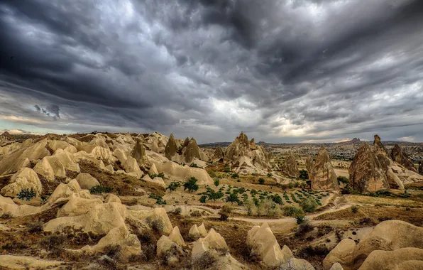 Picture the sky, clouds, landscape, Turkey, Cappadocia