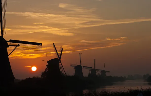 Picture the sky, landscape, sunset, mill