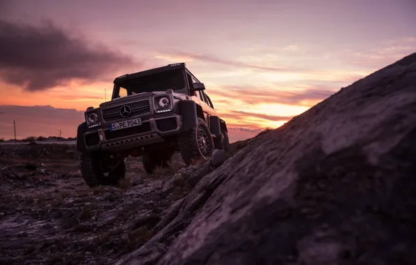 Picture Mercedes-Benz, Sky, Front, AMG, Sunset, Smoke, G63, 6x6