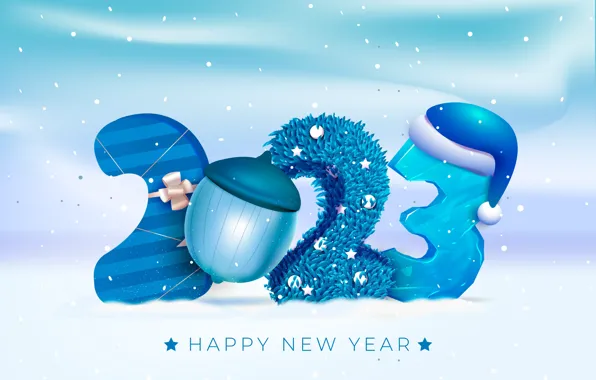 Winter, balls, snow, blue, figures, lantern, the snow, New year