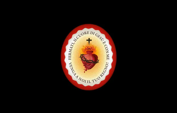 Fire, heart, cross, black background, Jesus Christ, Sacred Heart