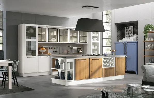 Style, Villa, interior, Italy, kitchen, living room, dining room, dining area