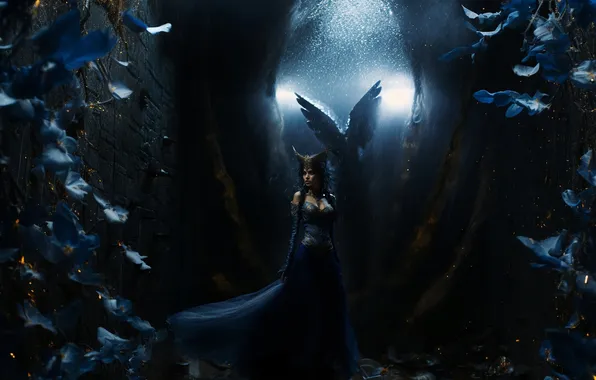 Girl, flowers, darkness, the grotto