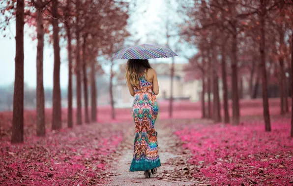 Picture girl, street, umbrella