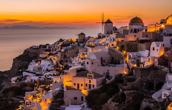 Sunset, the city, home, the evening, Greece