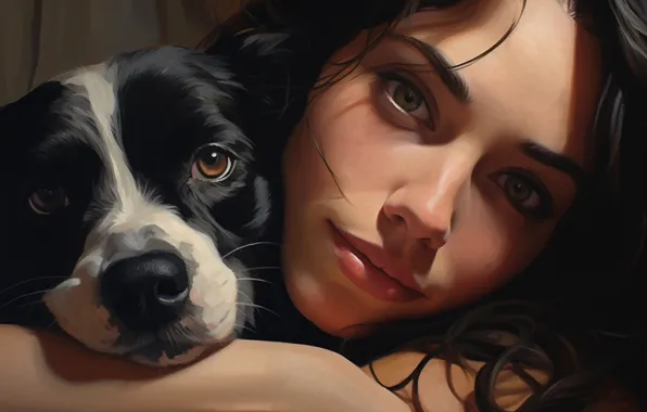 Girl, dog, digital painting, digital art, AI art, neural network, the art of artificial intelligence