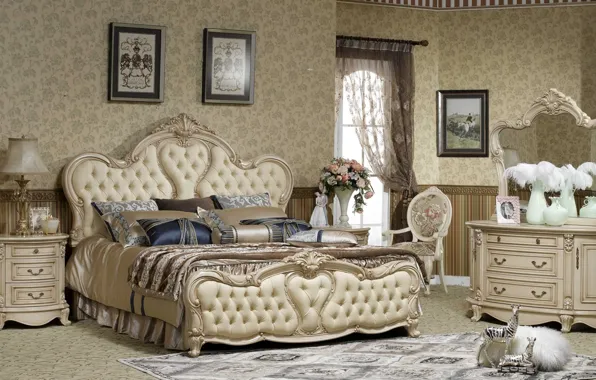 Light, Villa, lamp, bed, interior, pillow, mirror, window
