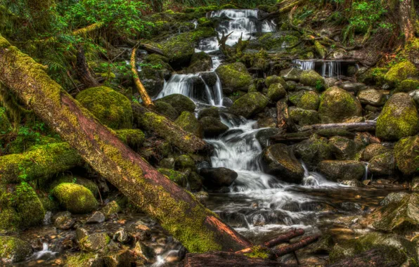 Picture HDR, Nature, Waterfall, Stones, Nature, Waterfall