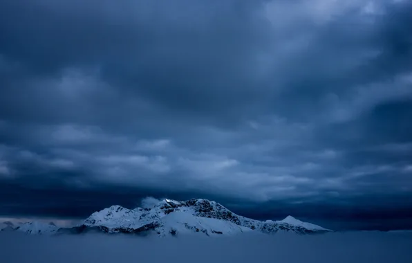 Picture winter, the sky, clouds, snow, mountains, clouds, nature, fog