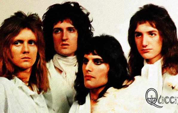 Wallpaper, figure, painting, canvas, Queen, Freddie Mercury, Brian May, Roger Taylor