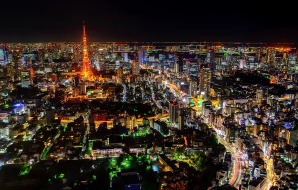 Picture night, the city, tower, Tokyo