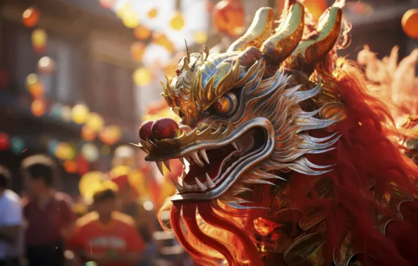 Look, face, light, red, the city, people, street, dragon