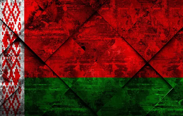 Picture Europe, Flag, Belarus, National Symbols, Grunge Art, Rhombus Grunge Texture, Belarusian Flag, Flag Of Belarus