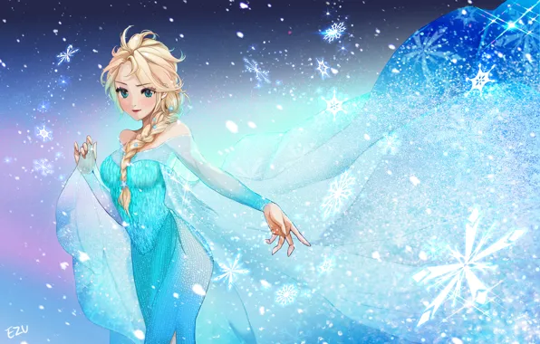 Girl, Dress, Snowflakes, Frozen, Disney, Elsa