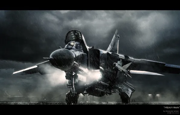 Picture aviation, rain, fighter, the plane, multipurpose, Soviet, The MiG-23