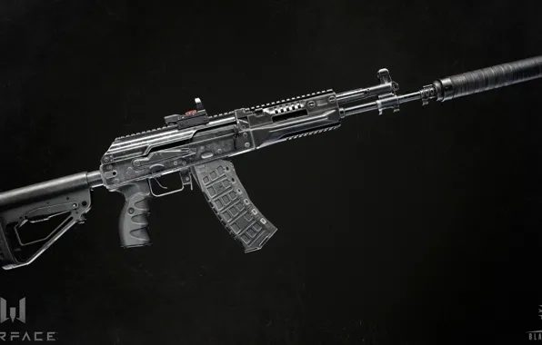 Rendering, weapons, gun, weapon, render, muffler, Kalashnikov, Warface