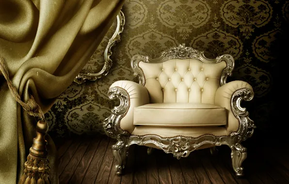 Wallpaper, chair, curtains, vintage, interior, luxury, curtain