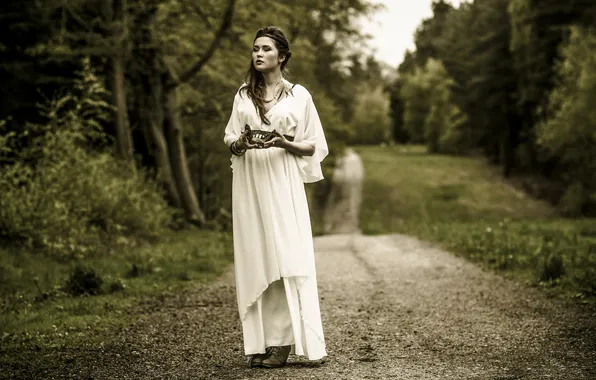 Road, girl, nature